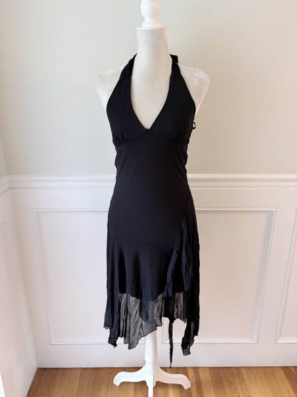 Touch 9 Vintage Y2K Black Crinkle Halter Dress Size S 100% Made In USA